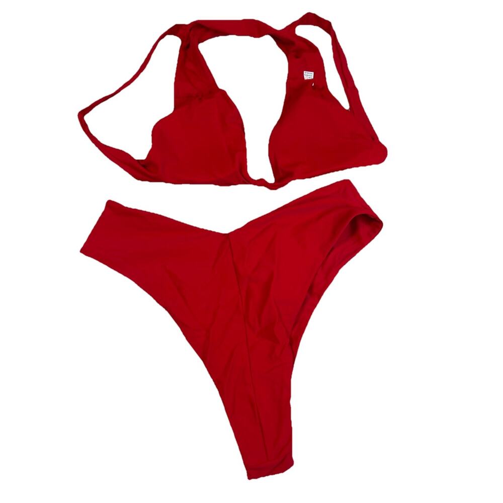 Unbranded Women's Red Bikini Set Sexy Tiny Padded Hi-Cut Large NWOT #3160